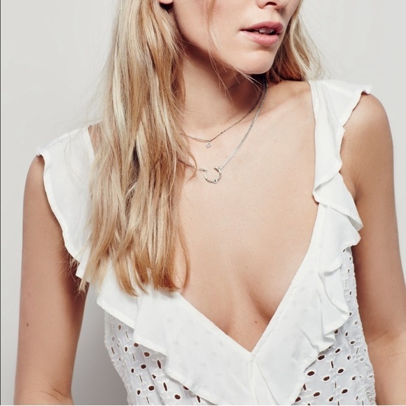 NWT Free People boho Soulshine Eyelet Ruffle Tank Top in Ivory white size medium - Picture 5 of 10